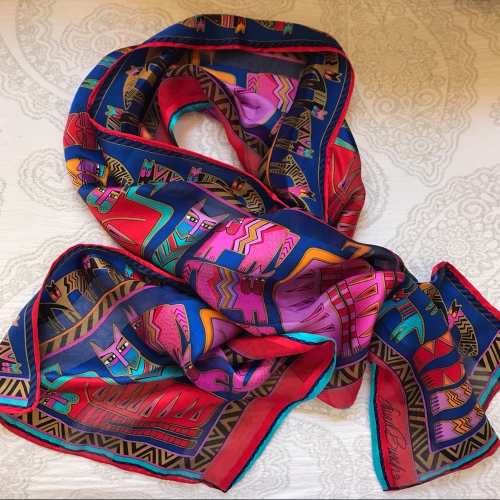 LAUREL BURCH VTG Silk Cat Lover Centerpiece Scarf